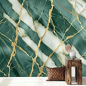 cheap Wallpaper-Cool Wallpapers Green Gold 3D Wallpaper Wall Mural Marble Abstract Roll Sticker Peel and Stick Removable PVC/Vinyl Material Self Adhesive/Adhesive Required Wall Decor for Living Room Kitchen Bathroom