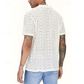cheap Men's Button Up Shirts-Men's Summer Shirt Casual Shirt Button Up Shirt Black White Short Sleeve Plain Argyle Camp Collar Vacation Holiday Lace Clothing Apparel Polyester Fashion Casual Comfortable
