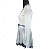 cheap Figure Skating Dresses-Figure Skating Dress Women&#039;s Girls&#039; Ice Skating Dress White Patchwork Asymmetric Hem Mesh Spandex Stretchy Training Practice Professional Skating Wear Crystal / Rhinestone Long Sleeve Ice Skating