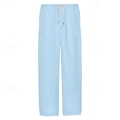 cheap Holiday-Men's Linen Pants Trousers Summer Pants Drawstring Pocket Elastic Waist Plain Comfort Breathable Daily Vacation Holiday Fashion Classic Style Green Khaki Micro-elastic
