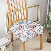 baratos Capa para Cadeira de Jantar-Capas elásticas para assento de cadeira de jantar 1 peça, capas de assento laváveis macias e removíveis com estampa floral para cadeiras de jantar, protetor de capa de assento para sala de jantar