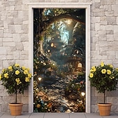 billige Dørdeksler-skog tåkete hule dørdeksler veggmaleri dekor dør billedvev dør gardin dekorasjon bakteppe dør banner avtakbar for inngangsdør innendørs utendørs hjemme rom dekorasjon gårdshus dekor forsyninger