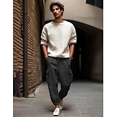 お買い得  高級リネンパンツ-リネン 40% 男性用 リネンパンツ ズボン サマーパンツ ポケット ドローストリング 弾性ウエスト 平織り 高通気性 快適 日常 バケーション お出かけ クラシック カジュアル ブラック ホワイト