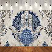 ieftine Tapiserii de vacanță-Epocă hamsa agățată de mână tapiserie eid ramadan artă de perete tapiserie mare decor mural fotografie fundal pătură perdea acasă dormitor living decor