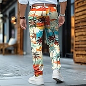 billiga Smal-palmträd semester hawaiian herrresort 3d-tryckta klänningsbyxor platt fram raka ben polyester medium midja byxor utomhus semester semester dagligt slitage s till 3xl