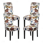 abordables Funda para silla de comedor-Juego de 4 fundas para silla de comedor de spandex elástico, funda protectora para silla elástica con estampado floral, funda para asiento con banda elástica para comedor, boda, ceremonia, banquete,
