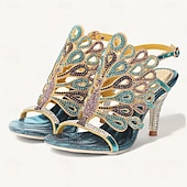 abordables Talons Aiguilles-Femme Chaussures à Talons Sandales Chaussures habillées Chaussures scintillantes Mariage Soirée Plume de paon Strass Talon Cône Talon Aiguille Bout ouvert Elégant Bohême Rétro Vintage Cuir microbien