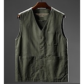 billiga Gilets-Herr Väst Gilet Fiskeväst Vandringsväst Ärmlös väst Gilet Jacka Utomhus Fiske Dagliga kläder Semester Modernt Modernt Ledigt Sommar Vår Knapp Ficka 95% bomull Mateial som andas Mjuk Bekväm Slät