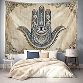 ieftine Tapiserii de vacanță-Epocă hamsa agățată de mână tapiserie eid ramadan artă de perete tapiserie mare decor mural fotografie fundal pătură perdea acasă dormitor living decor