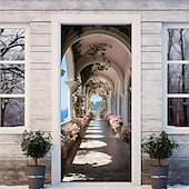 billige Dørdeksler-valentinsdag hage bue blomster dørdeksler veggmaleri dekor dør billedvev dør gardin dekorasjon bakteppe dør banner avtakbar for inngangsdør innendørs utendørs hjemmerom dekorasjon gårdshus dekorasjon