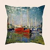 baratos estilo floral e plantas-Pintura a óleo vila doca capa de almofada 1 peça curta pelúcia dupla face decoração macia quadrada fronha de almofada fronha sofá quarto lavável