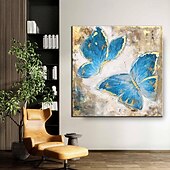 billiga Djurmålningar-blå fjäril oljemålning på duk stor handmålad abstrakt fjärilar canvas målning väggkonst modern texturerad djurmålning för vardagsrum väggdekoration