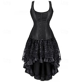 cheap Dresses-Retro Vintage Rococo Punk &amp; Gothic Short / Mini Dress Overbust Corset Bustier Witch Lace Off Shoulder Jacquard Women&#039;s Fantasy Steampunk Walpurgis Night Halloween Carnival Masquerade Party / Evening