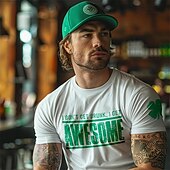 cheap Men&#039;s Graphic T Shirt-Men&#039;s Shamrock T Shirt Tee Top Cotton Short Sleeve Graphic Shirt Black White Comfortable Tee St.Patrick&#039;s Day Holiday Fashion Designer Clothing
