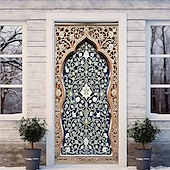 tanie Okładki drzwi-ramadan kareem meczet pokrowce na drzwi wystrój muralu drzwi gobelin zasłona drzwi dekoracja tło drzwi banner zdejmowany na frontowe drzwi kryty na zewnątrz domu dekoracja pokoju dom wystrój dostaw