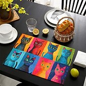 זול Placemats &amp; תחתיות וטריב-מחצלות שולחן 12x18 אינץ&#039; מחצלות שולחן לשולחן בדוגמת בעלי חיים לקישוט מטבח למסיבה