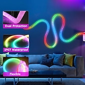 abordables Lampes néon led-bande lumineuse LED au néon en silicone tissé étanche ws2811 12 mm contrôleur de maille circulaire à 360 degrés bande lumineuse de piscine en nylon rvb flexible couleur de rêve corde lumineuse chambre décoration intérieure et extérieure dc5v