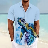 cheap Ocean Print-Men&#039;s Tropical Turtles Shirt Summer Hawaiian Shirt Aloha Shirt Short Sleeve Shirt Turndown Vacation Hawaiian Outdoor Vacation Hawaiian White Blue Green S M L