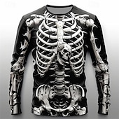 お買い得  3D Tシャツ-男性用 グラフィック スケルトン Tシャツ 長袖 Tシャツ 3Dプリント クルーネック シャツ ファッション カジュアル サブカルチャー スポーツ・アウトドア 祝日 お出かけ ブラック ホワイト ブルー 春 &amp; 秋 衣類 S M L XL 2XL 3XL