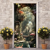 billige Dørdeksler-skog tåkete hule dørdeksler veggmaleri dekor dør billedvev dør gardin dekorasjon bakteppe dør banner avtakbar for inngangsdør innendørs utendørs hjemme rom dekorasjon gårdshus dekor forsyninger