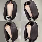 cheap Human Hair Lace Front Wigs-Brazilian Straight Bob Wig Human Hair 14 inch 13x4 HD Lace Front Wigs 180 Density Glueless Pre Plucked with Baby Hair 180% Density Glueless Short Human Hair Wigs for Black Women Natural Color