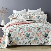 economico Copriletti, coperte e completi-Set trapunta con motivo floreale a forma di uccello in cotone 100%, set copriletto copriletto king size per tutte le stagioni, set di biancheria da letto oversize leggero