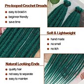 cheap Crochet Hair-Dreadlock Extensions 24 Inch Green Single Ended Crochet Dreads Extensions 20 Strands SE Synthetic Dreadlocks Extension Straight Hippie Style Dreads for Women Men