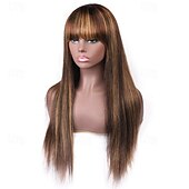 economico Parrucche di capelli veri senza cuffia-evidenzia parrucche diritte per capelli umani con frangia parrucche complete fatte a macchina parrucca bionda parrucche colorate p4 / 27 parrucca di capelli brasiliani di remy