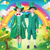 cheap Kids' Clothing-St. Patrick 2026 Shamrock Irish Carnival Cosplay Costume Outfits Cosplay Kid's Boys' Girls' Carnival Masquerade Saint Patrick's Day Party Masquerade Easy Carnival Costume Dress Up