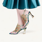 abordables Talons Aiguilles-Femme Chaussures à Talons Sandales Chaussures habillées Chaussures scintillantes Mariage Soirée Plume de paon Strass Talon Cône Talon Aiguille Bout ouvert Elégant Bohême Rétro Vintage Cuir microbien