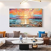 billiga Landskapsmålningar-oljemålning handmålad impressionistisk solnedgång vid havet oljemålning på duk modern havslandskapsmålning abstrakt färgstark landskapsmålning väggkonstmålning för vardagsrum heminredning