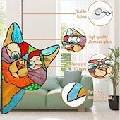 abordables sculptures murales-tentures de fenêtre de chat, attrape-soleil de chat en verre teinté fait à la main, cintre de fenêtre de chat mignon en vitrail furtivement attrape-soleil chat acrylique vitrail cintre de fenêtre de chat pour les amoureux des chats