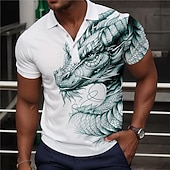 Men's Dragon Polo Shirts Golf Shirt Short Sleeve Polo Shirts Collared Shirts Casual Funny Streetwear Vacation Wear Party Outfits Buttons 3D Print Summer Wine Green Gray 8