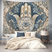 ieftine Tapiserii de vacanță-Epocă hamsa agățată de mână tapiserie eid ramadan artă de perete tapiserie mare decor mural fotografie fundal pătură perdea acasă dormitor living decor