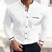 preiswerte Oxford-Hemden für Herren-Herren Hemd Hemd mit Stehkragen Oberhemd Oxford Hemd Knopfhemd Hochzeit Urlaub Weiß Marineblau Grau Leicht Blau Langarm Stehkragen Frühling Sommer Bekleidung Vordertasche
