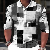 preiswerte Poloshirt mit Farbblockdesign für Herren-Herren Karomuster Poloshirts Golfshirt Langarm Polo-Shirts Hemden mit Kragen Vintage Lässig Urlaubskleidung Formelle Kleidung Festivalkleidung Knöpfe 3D-Druck Frühling &amp; Sommer Blau Purpur Braun