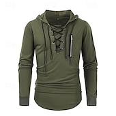 preiswerte Basic-T-Shirts-Herren T Shirt T-Shirt Langarmshirt Langarm Mit Kapuze Frühling &amp; Sommer Einfach Mode Designer Basic Schnürung Urlaub Straße Ausgehen Schwarz Braun Grün Top T-Shirt für Herren