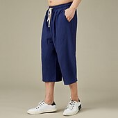 cheap Home-Men&#039;s Linen Pants Summer Pants Beach Pants Pocket Drawstring Elastic Waist Embroidery Comfort Breathable Calf-Length Vacation Daily Holiday Hawaiian Boho Black White