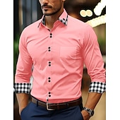 preiswerte Button-Down-Hemden für Herren-Herren Hemd Sommerhemd Oberhemd Knopfhemd Lässiges Hemd Schwarz Weiß Rosa Wein Marineblau Langarm Plaid Farbblock Kargen Täglich Urlaub Patchwork Bekleidung Baumwolle Baumwollmischung Modisch