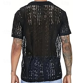 cheap Men's Button Up Shirts-Men's Summer Shirt Casual Shirt Button Up Shirt Black White Short Sleeve Plain Argyle Camp Collar Vacation Holiday Lace Clothing Apparel Polyester Fashion Casual Comfortable