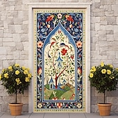 tanie Okładki drzwi-ramadan kareem meczet pokrowce na drzwi wystrój muralu drzwi gobelin zasłona drzwi dekoracja tło drzwi banner zdejmowany na frontowe drzwi kryty na zewnątrz domu dekoracja pokoju dom wystrój dostaw