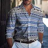 Men's Tribal Bohemian Ethnic Shirt Casual Shirt Button Up Shirt Long Sleeve Fashion Casual Comfortable Hawaiian Holiday Casual Daily Spring & Fall Lapel Button-Down Blue Brown 5