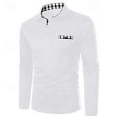 preiswerte Klassisches Poloshirt für Herren-Herren Poloshirt Golfhemd Arbeit Casual Kargen Langarm Basic Modern Plaid Farbblock Patchwork Taste Frühling &amp; Herbst Regular Fit Schwarz Weiß Marineblau Grau Poloshirt