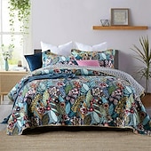 economico Copriletti, coperte e completi-Set trapunta con motivo floreale a forma di uccello in cotone 100%, set copriletto copriletto king size per tutte le stagioni, set di biancheria da letto oversize leggero