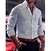 preiswerte Herrenhemd zum Knöpfen-Herren Hemd Sommerhemd Knopfhemd Lässiges Hemd Schwarz Rote Blau Langarm Streifen Kargen Täglich Urlaub Bekleidung Brautkleider schlicht Komfortabel Smart Casual