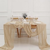 billige Bordduker-boho cheesecloth bordløper lang gasbind romantisk bordløper for bryllup, brudedusjer, babyshower, Thanksgiving, bursdager, spisestue, kommode, fars dag, lærernes dag, hjemmeinnredning