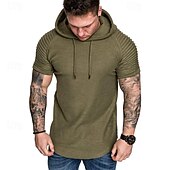 Men's T Shirt Tee Short Sleeve Shirt Tee Top Short Sleeve Hooded Spring & Summer Plain Slim Pleated Fashion Designer Basic Vacation Street Going out Black White Khaki Top Tee for Men 21