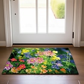 billige Dørmatter-maleri blomster dørmatte gulvmatter vaskbare tepper kjøkkenmatte sklisikre oljetett teppe innendørs utendørs matte soverom dekor baderomsmatte inngangsteppe