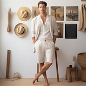 cheap Luxury Linen Pants-40% Linen Men&#039;s Shorts Linen Shorts Summer Shorts Button Up Pocket Plain Breathable Comfortable Short Daily Vacation Going out Classic Casual White Navy Blue