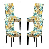 abordables Funda para silla de comedor-Juego de 4 fundas para silla de comedor de spandex elástico, funda protectora para silla elástica con estampado floral, funda para asiento con banda elástica para comedor, boda, ceremonia, banquete,